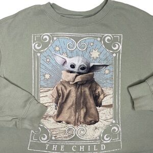 Baby Yoda Grogu Cropped Sweatshirt Sage Green Sz Sm
